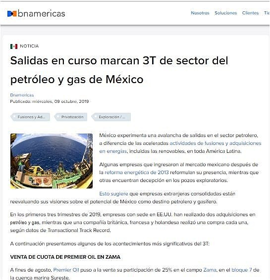 Salidas en curso marcan 3T de sector del petrleo y gas de Mxico